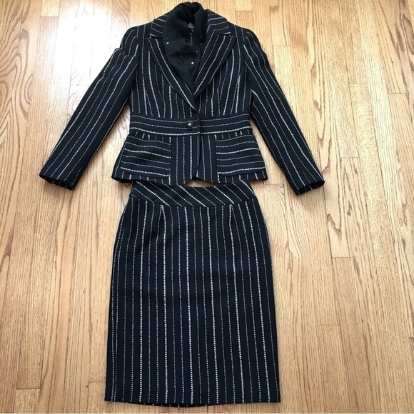 Vintage 90's Jinkaieng Black Metallic Wool Blend Straight Pencil Skirt - Picture 15 of 16